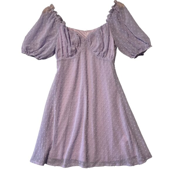 MISSGUIDED Mini Dress Women's 4 Purple Lilac Puff Sleeve "Skater Dress" Feminine - Picture 2 of 10